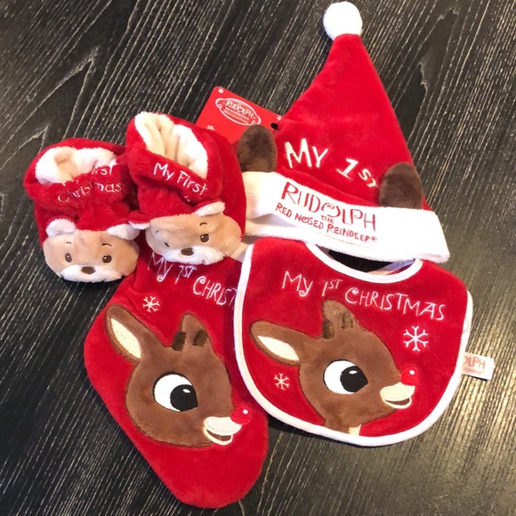 Other - My First Christmas Bib, Hat, Stocking, Booties Set